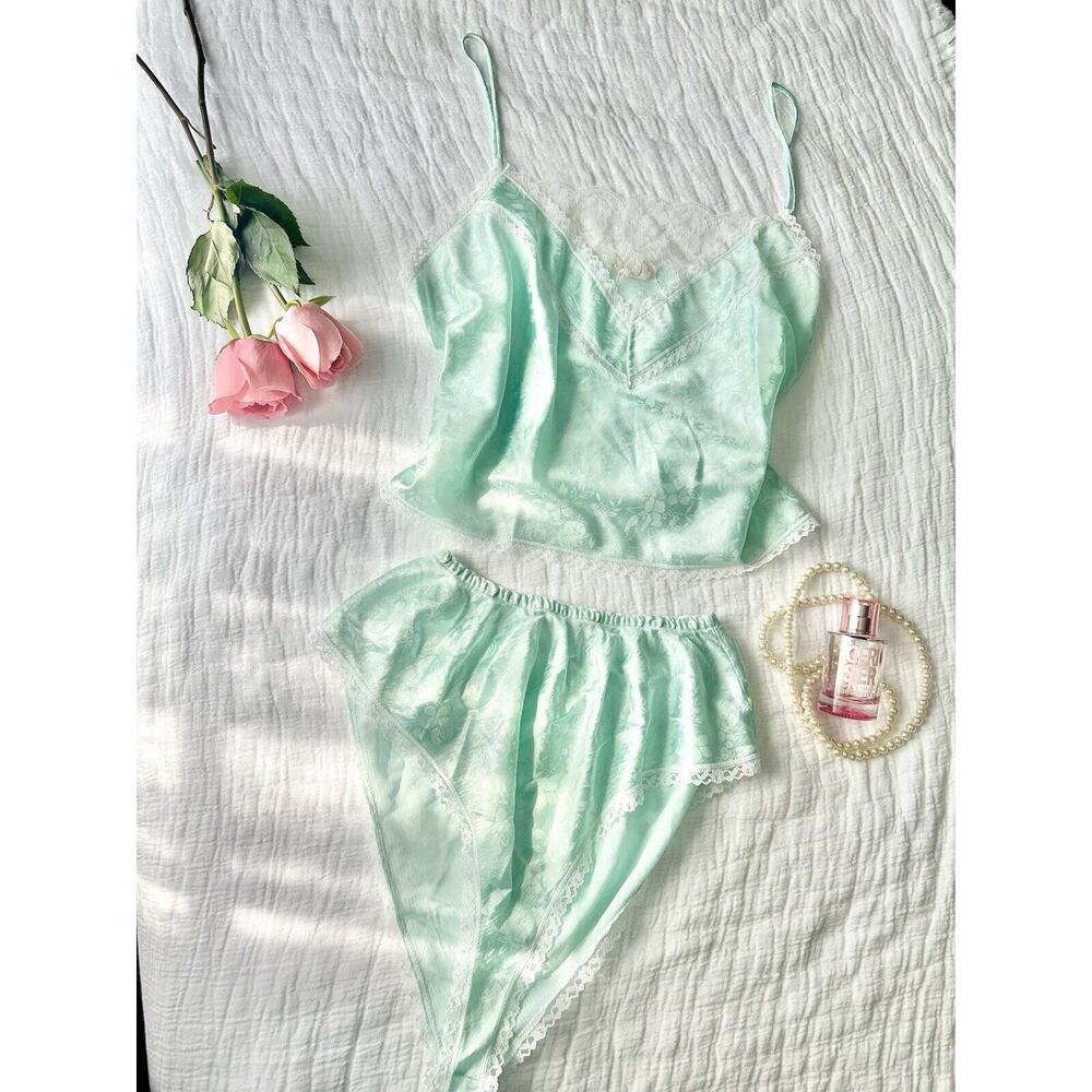 Vintage Elissa Size Medium High Leg Mint Teal Lace Lingerie Set